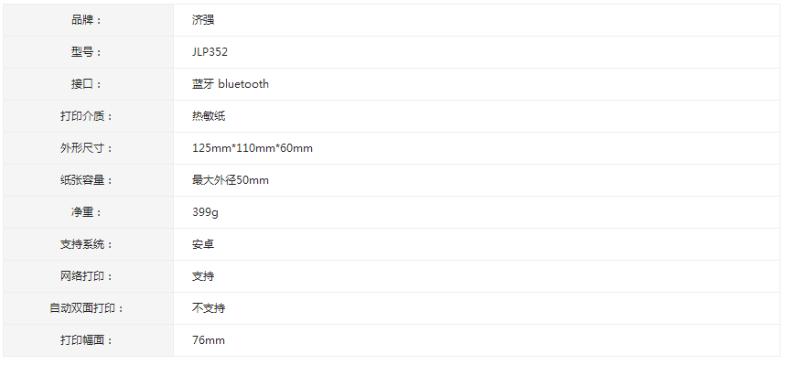 濟強便攜式藍牙無線打印機JLP352